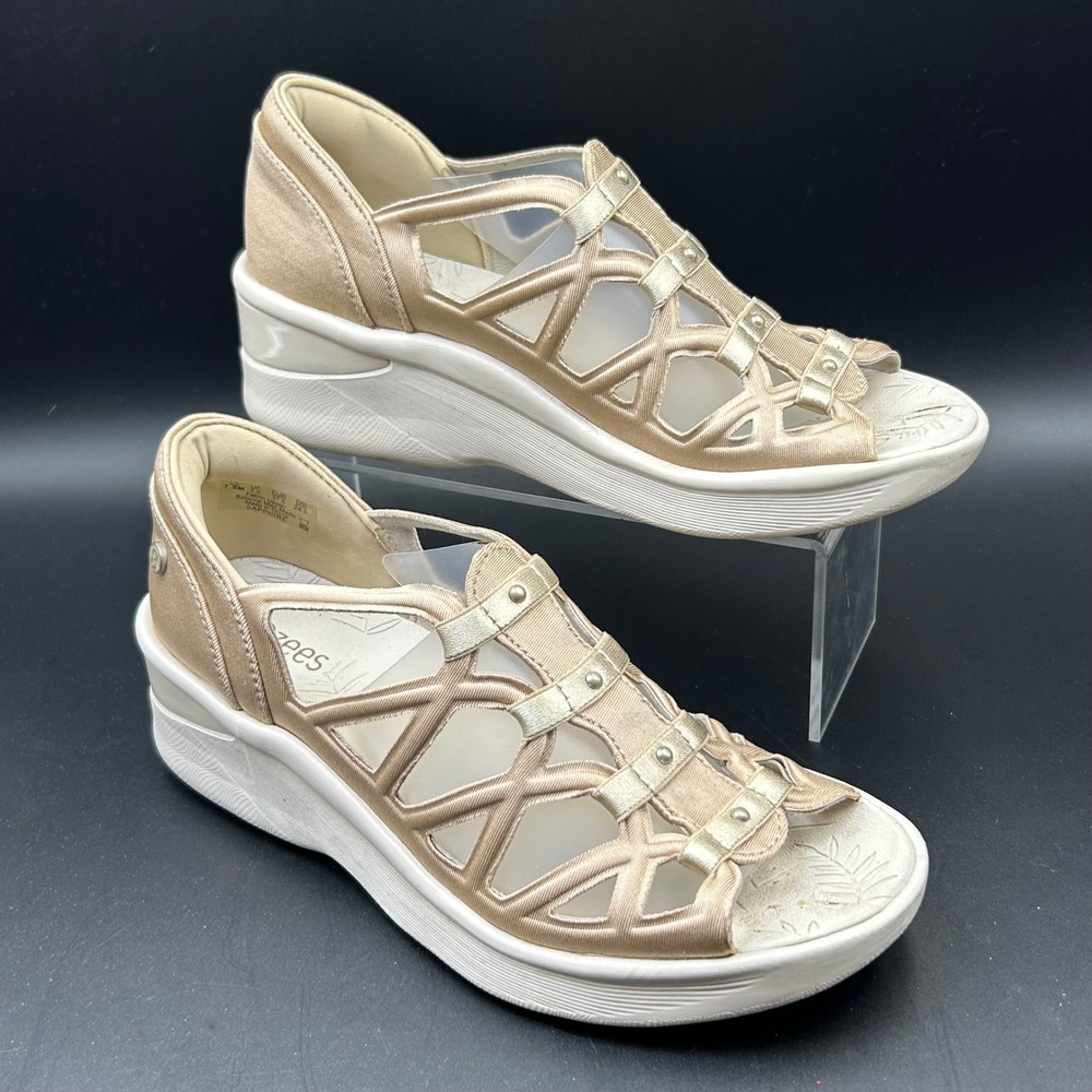 Bzees Sapphire Wedge Sandals Womens 7.5M Gold Strappy Comfort Athleisure